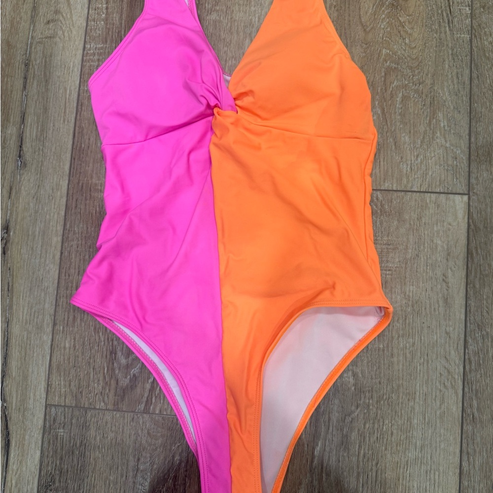 Pink Lily Colorblock One-Piece Swimsuit - Hot Pink & Neon Orange